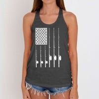 Fishing American Flag Rod USA Patriotic Fisherman Women's Knotted Racerback Tank