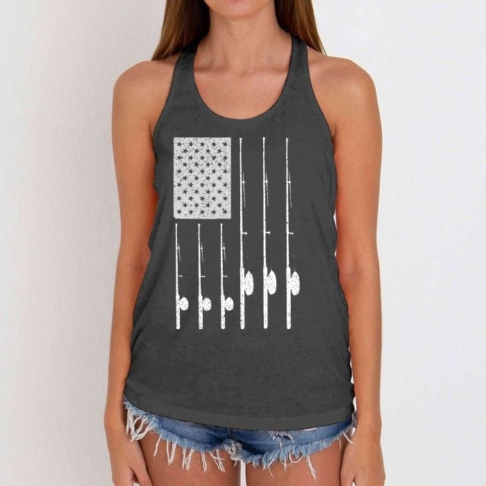 Fishing American Flag Rod USA Patriotic Fisherman Women's Knotted Racerback Tank