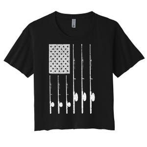 Fishing American Flag Rod USA Patriotic Fisherman Women's Crop Top Tee