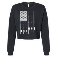 Fishing American Flag Rod USA Patriotic Fisherman Cropped Pullover Crew