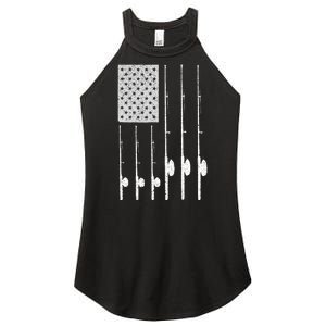 Fishing American Flag Rod USA Patriotic Fisherman Women's Perfect Tri Rocker Tank