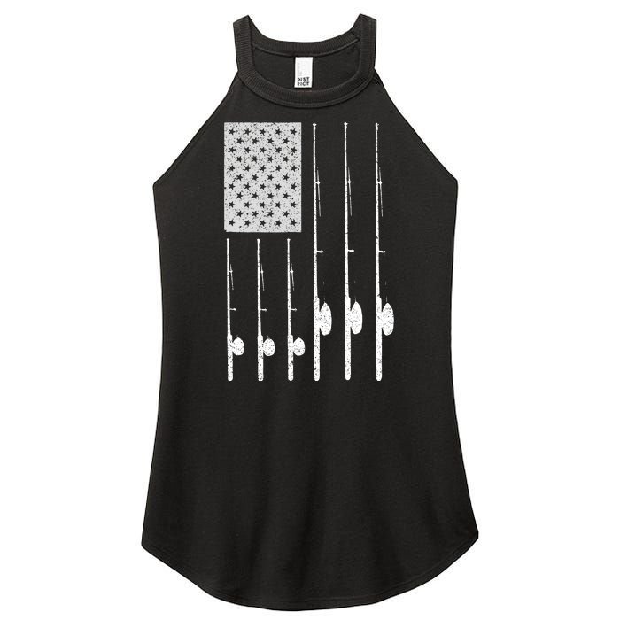 Fishing American Flag Rod USA Patriotic Fisherman Women's Perfect Tri Rocker Tank