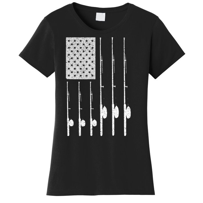 Fishing American Flag Rod USA Patriotic Fisherman Women's T-Shirt