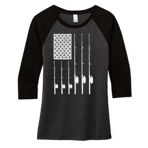 Fishing American Flag Rod USA Patriotic Fisherman Women's Tri-Blend 3/4-Sleeve Raglan Shirt