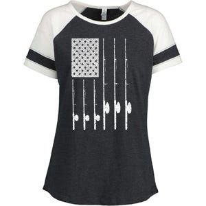 Fishing American Flag Rod USA Patriotic Fisherman Enza Ladies Jersey Colorblock Tee