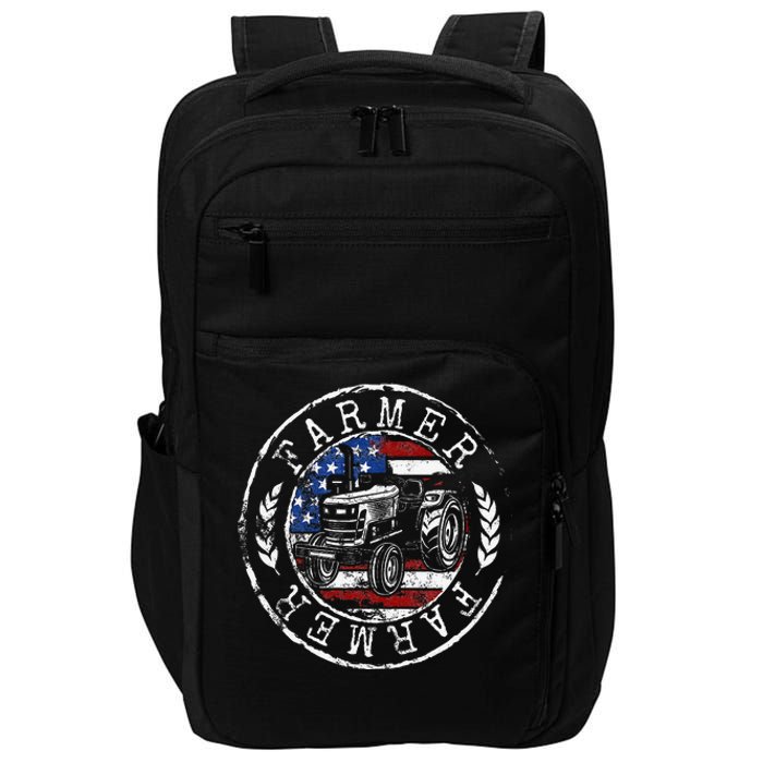 Farmer American Flag Farming Gift Usa Patriotic Stamp Style Impact Tech Backpack