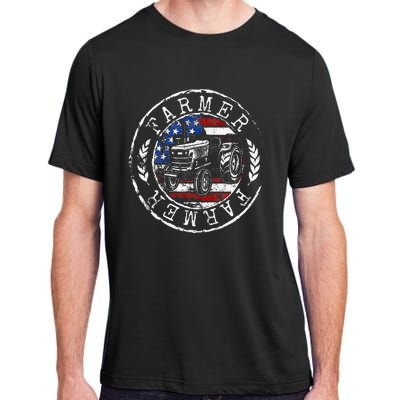 Farmer American Flag Farming Gift Usa Patriotic Stamp Style Adult ChromaSoft Performance T-Shirt