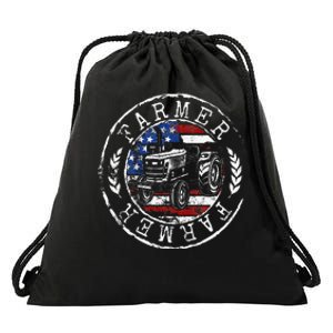 Farmer American Flag Farming Gift Usa Patriotic Stamp Style Drawstring Bag