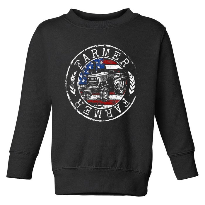 Farmer American Flag Farming Gift Usa Patriotic Stamp Style Toddler Sweatshirt