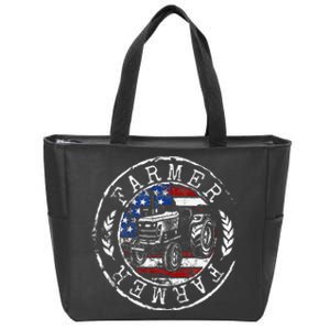 Farmer American Flag Farming Gift Usa Patriotic Stamp Style Zip Tote Bag