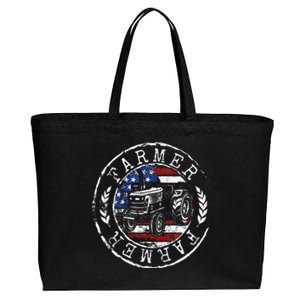 Farmer American Flag Farming Gift Usa Patriotic Stamp Style Cotton Canvas Jumbo Tote