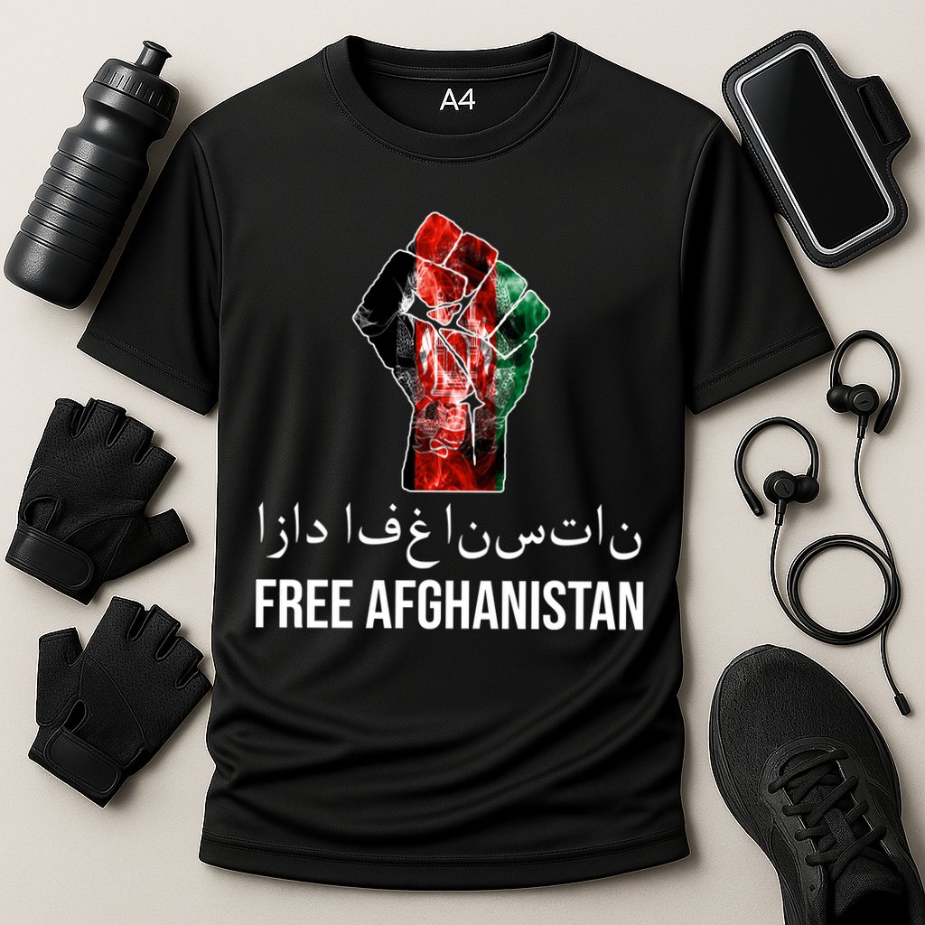 Free Afghanistan Fist Arabic Writing Cooling Performance Crew T-Shirt