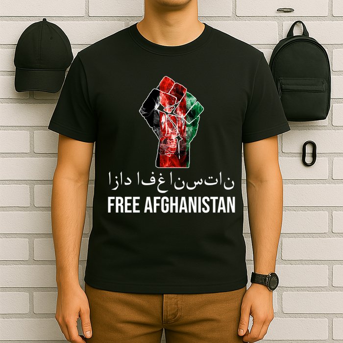 Free Afghanistan Fist Arabic Writing T-Shirt