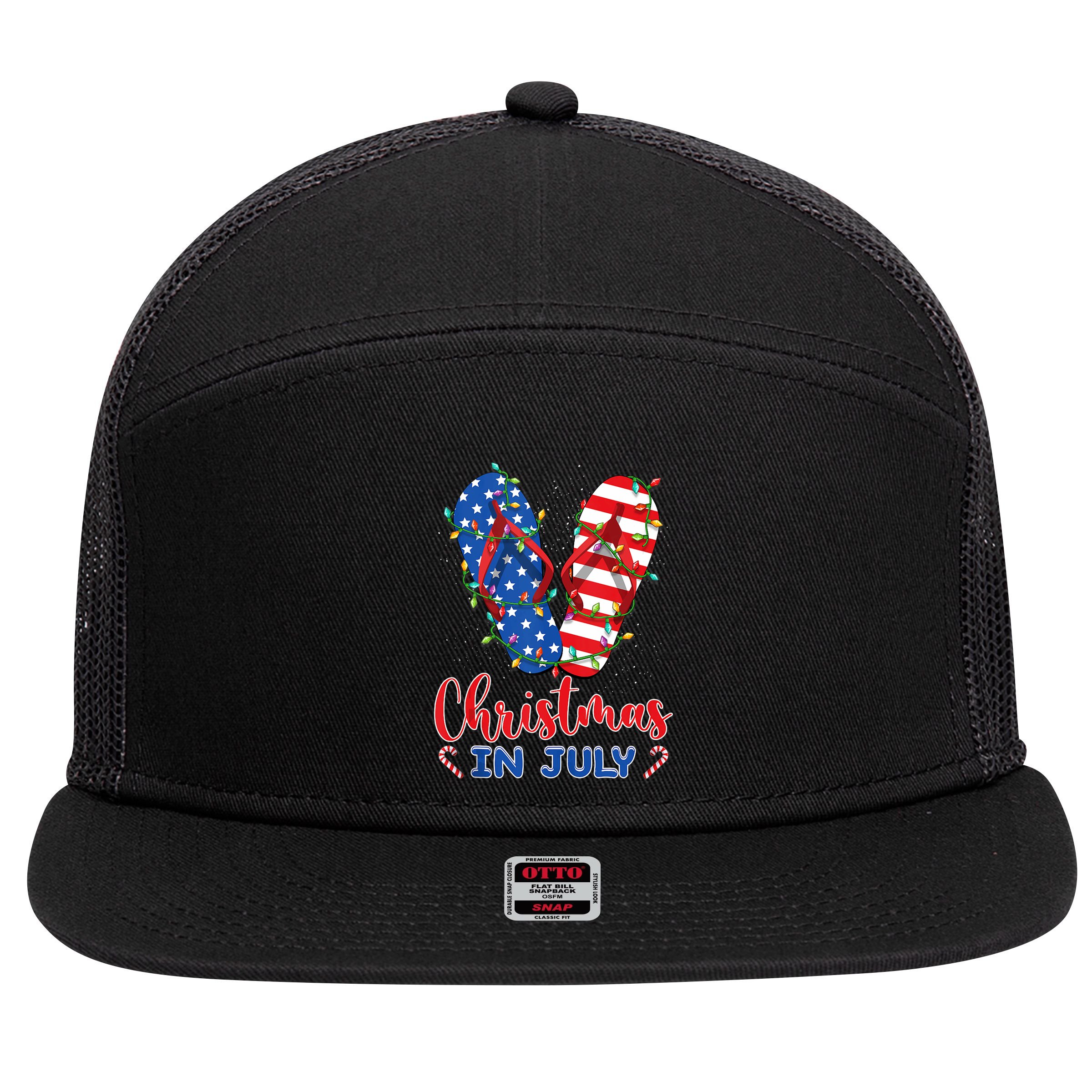Funny American Flag Flip Flops Xmas Lights Christmas In July Tank Top 7 Panel Mesh Trucker Snapback Hat