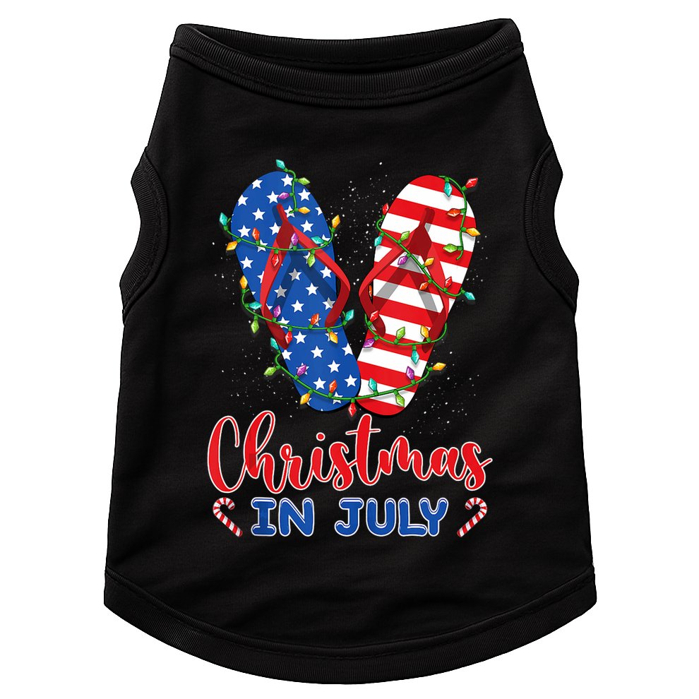 Funny American Flag Flip Flops Xmas Lights Christmas In July Tank Top Doggie Tank