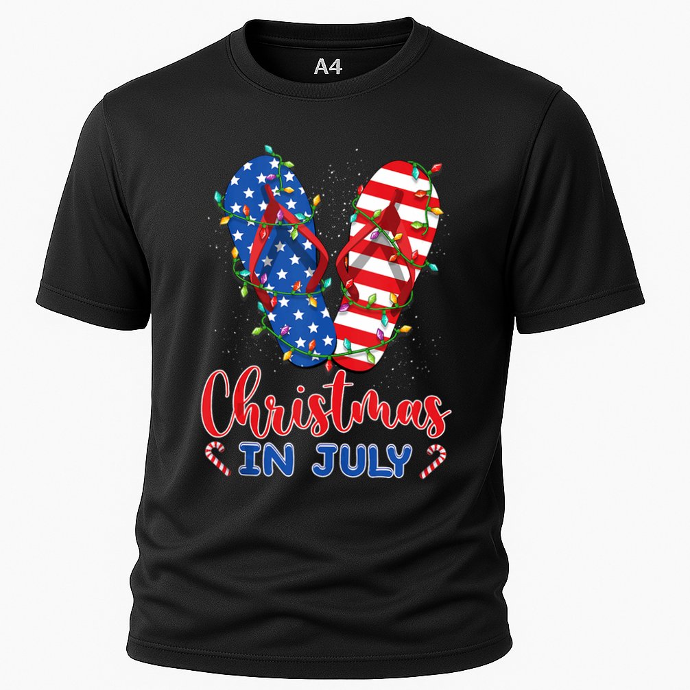 Funny American Flag Flip Flops Xmas Lights Christmas In July Tank Top Performance Shirt