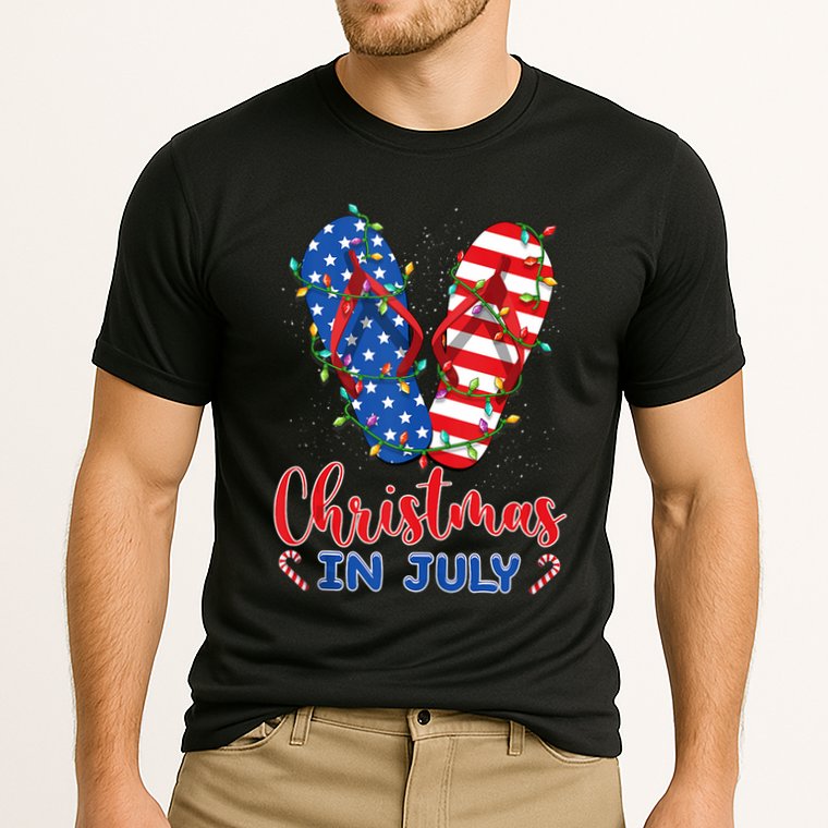 Funny American Flag Flip Flops Xmas Lights Christmas In July Tank Top Performance Shirt