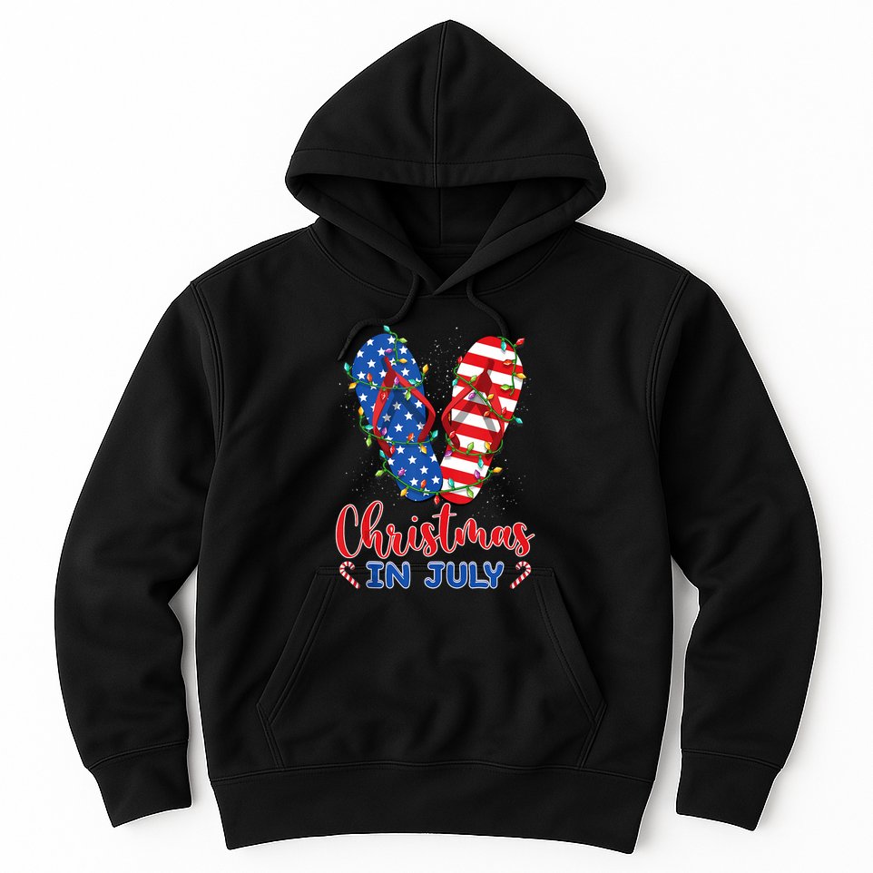 Funny American Flag Flip Flops Xmas Lights Christmas In July Tank Top Hoodie