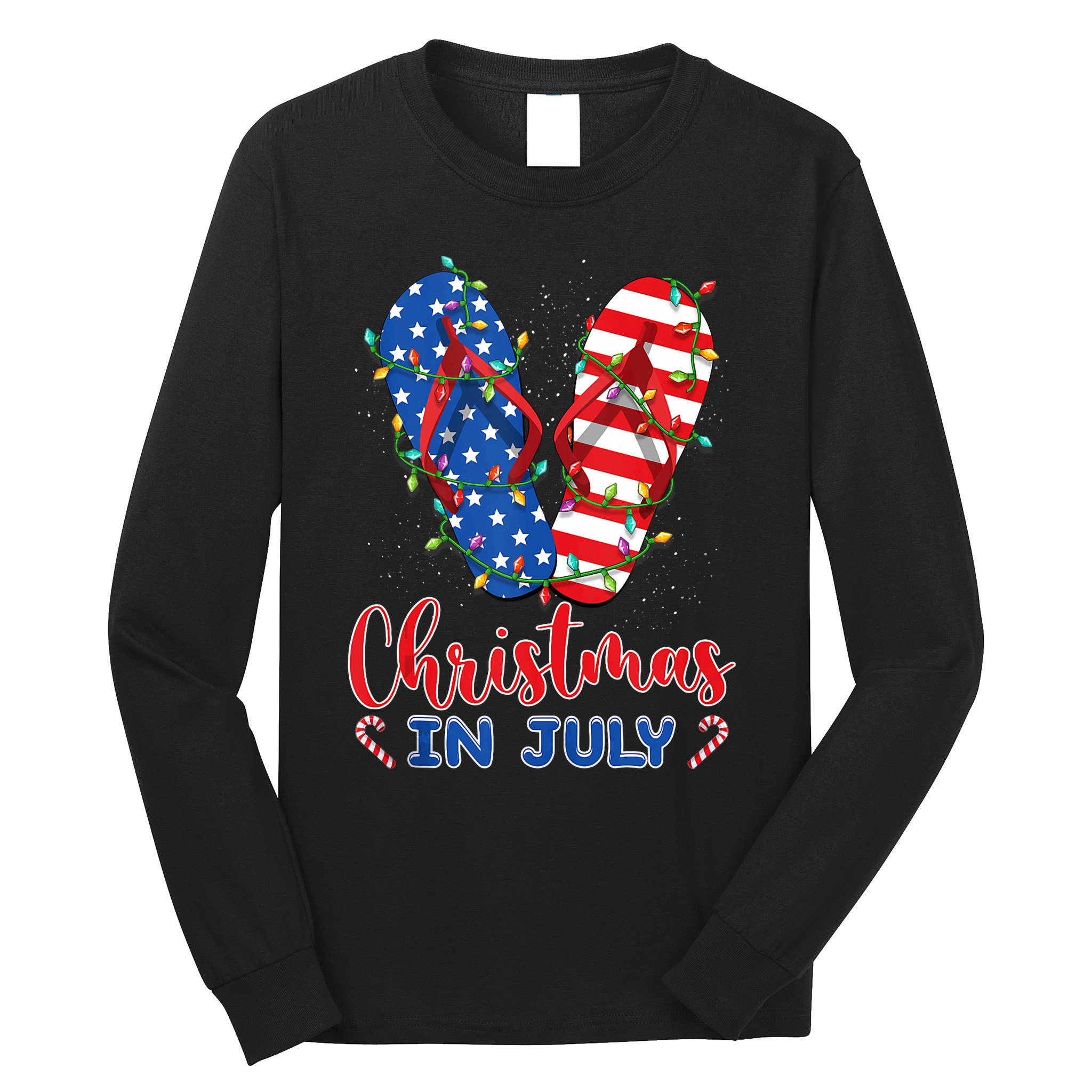 Funny American Flag Flip Flops Xmas Lights Christmas In July Tank Top Long Sleeve Shirt