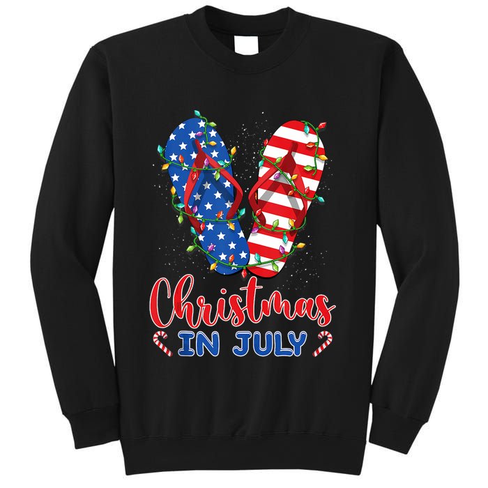 Funny American Flag Flip Flops Xmas Lights Christmas In July Tank Top Sweatshirt