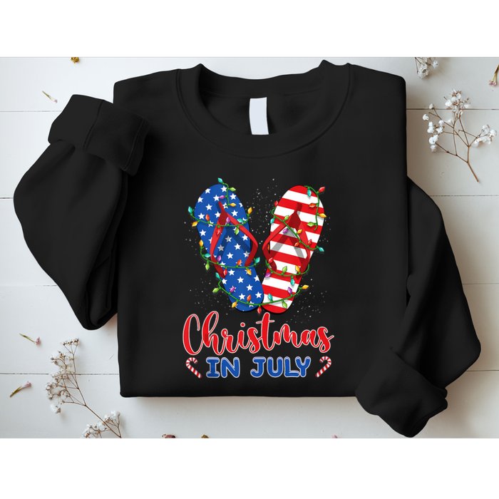 Funny American Flag Flip Flops Xmas Lights Christmas In July Tank Top Sweatshirt