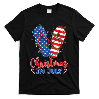 Funny American Flag Flip Flops Xmas Lights Christmas In July Tank Top T-Shirt