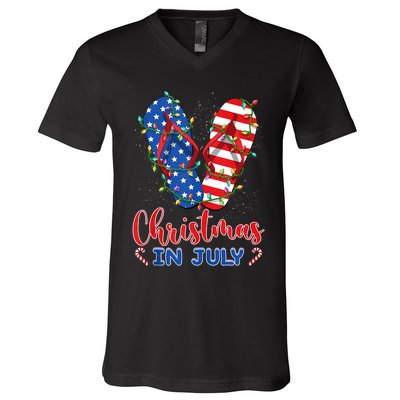 Funny American Flag Flip Flops Xmas Lights Christmas In July Tank Top V-Neck T-Shirt