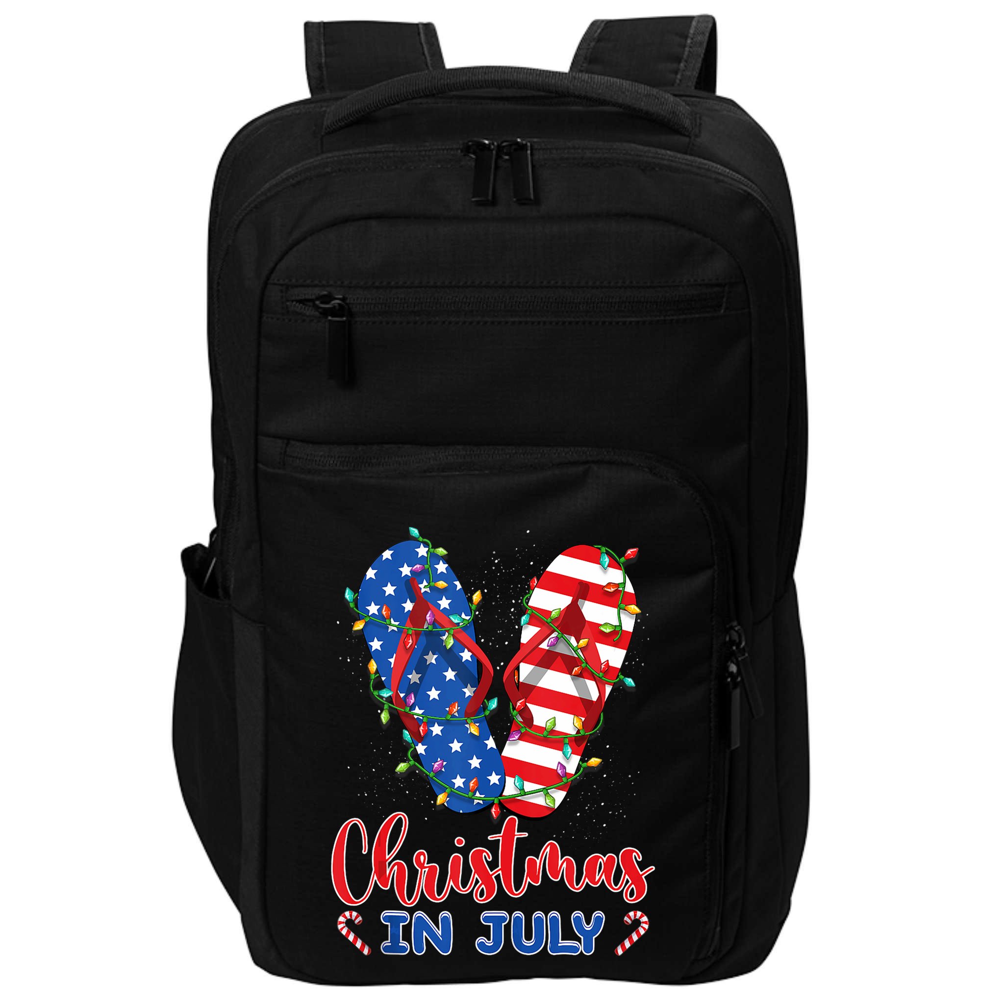 Funny American Flag Flip Flops Xmas Lights Christmas In July Tank Top Impact Tech Backpack