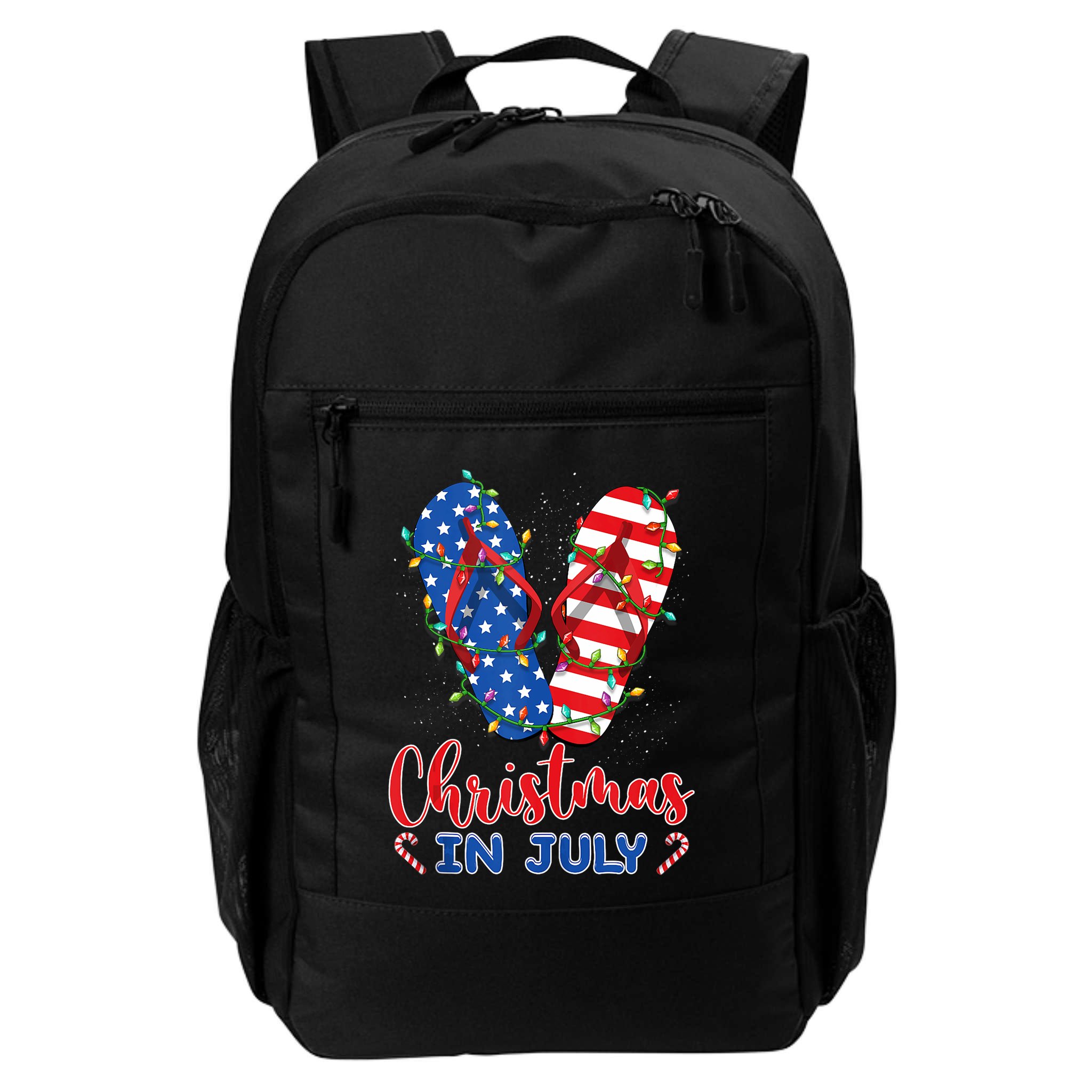 Funny American Flag Flip Flops Xmas Lights Christmas In July Tank Top Backpack