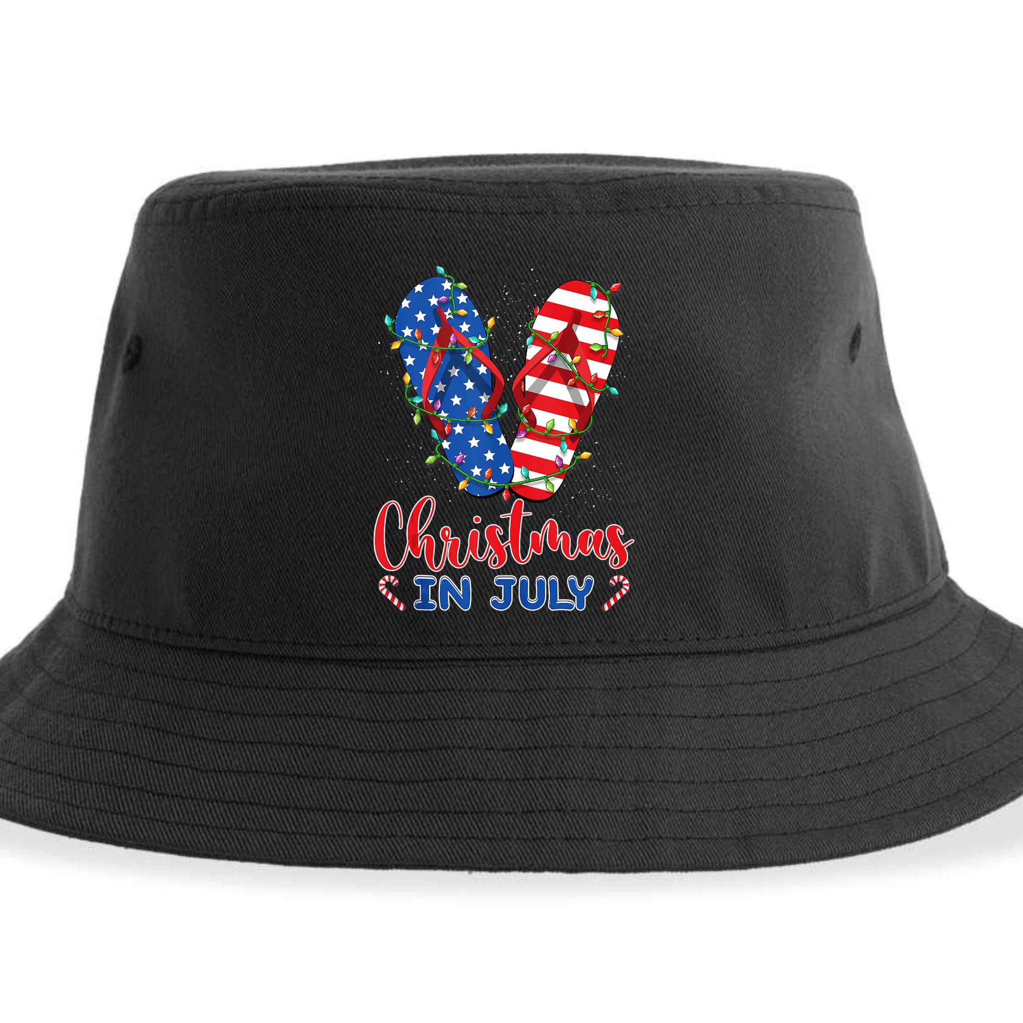 Funny American Flag Flip Flops Xmas Lights Christmas In July Tank Top Sustainable Bucket Hat