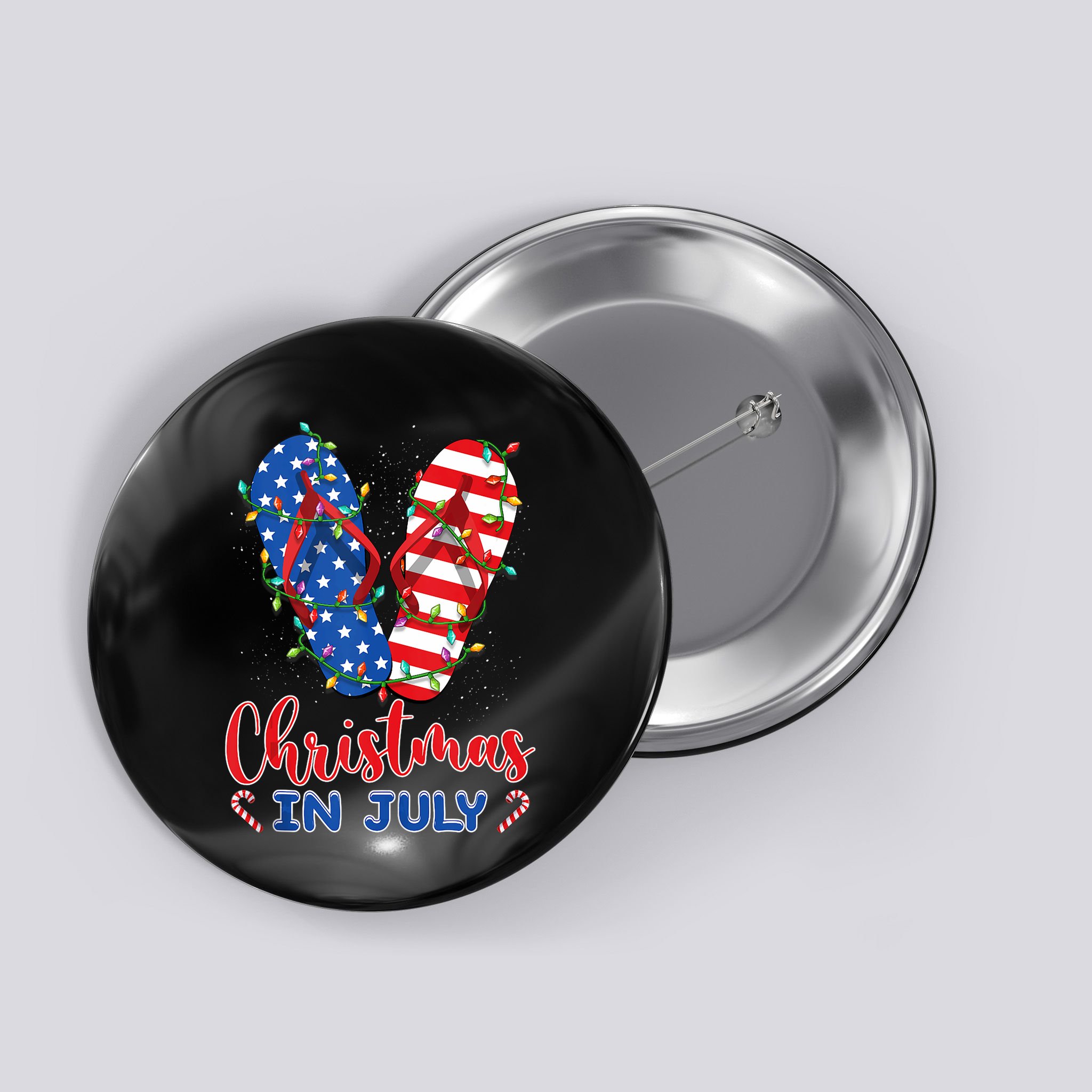 Funny American Flag Flip Flops Xmas Lights Christmas In July Tank Top Button
