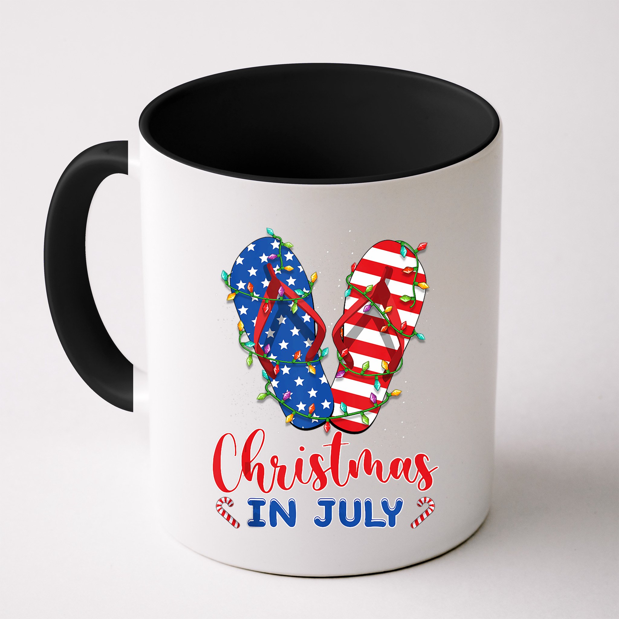 Funny American Flag Flip Flops Xmas Lights Christmas In July Tank Top Mug