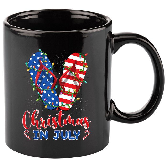 Funny American Flag Flip Flops Xmas Lights Christmas In July Tank Top 11oz C Handle Ceramic Mug
