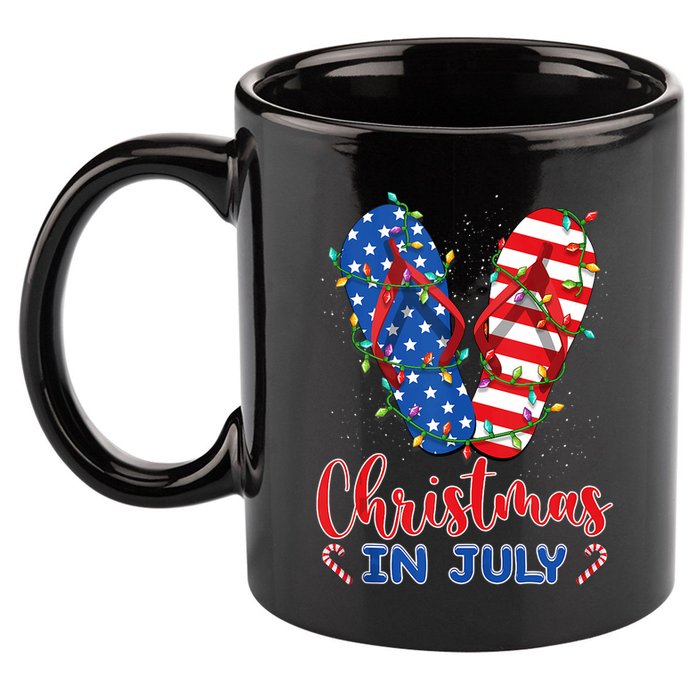 Funny American Flag Flip Flops Xmas Lights Christmas In July Tank Top 11oz C Handle Ceramic Mug