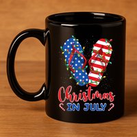 Funny American Flag Flip Flops Xmas Lights Christmas In July Tank Top 11oz C Handle Ceramic Mug