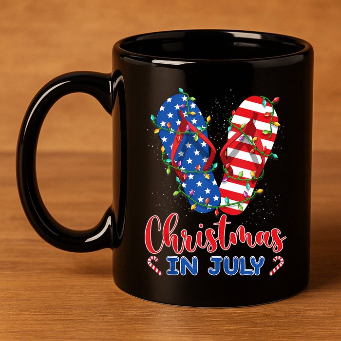 Funny American Flag Flip Flops Xmas Lights Christmas In July Tank Top 11oz C Handle Ceramic Mug