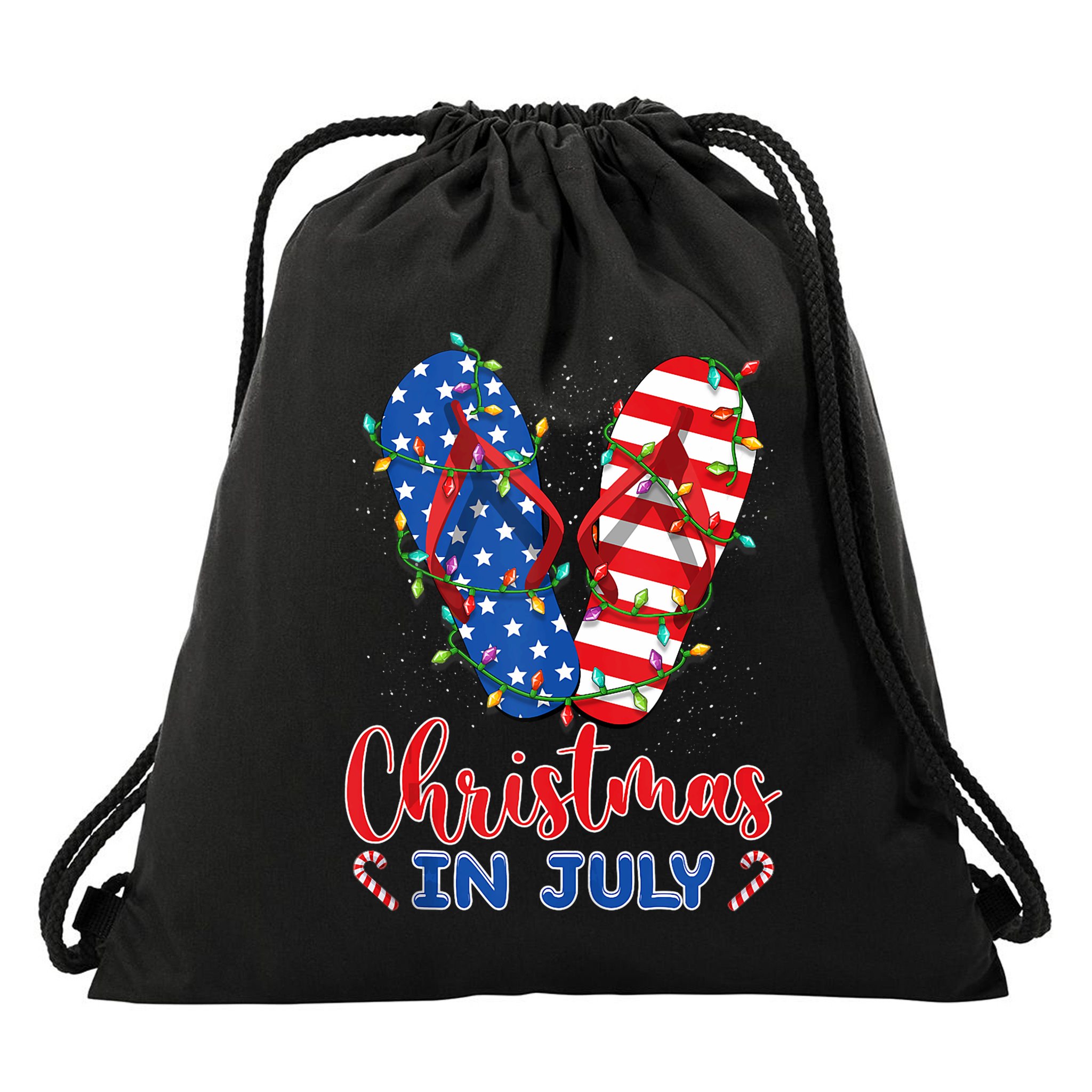 Funny American Flag Flip Flops Xmas Lights Christmas In July Tank Top Drawstring Bag