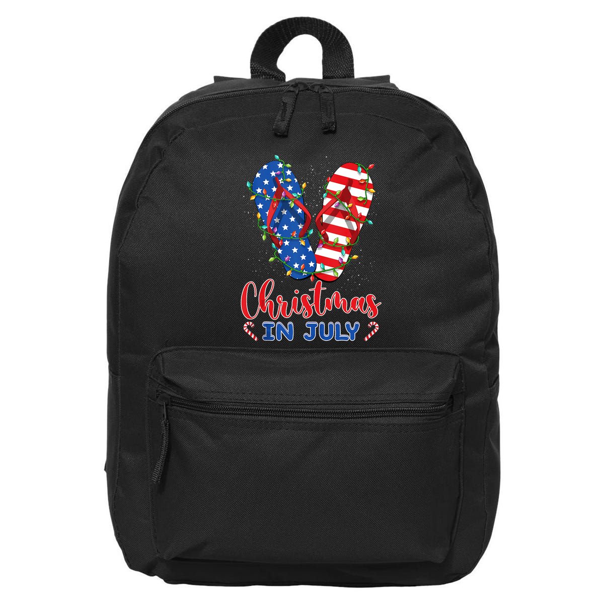 Funny American Flag Flip Flops Xmas Lights Christmas In July Tank Top 16 in Basic Backpack