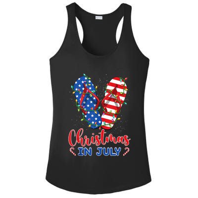 Funny American Flag Flip Flops Xmas Lights Christmas In July Tank Top Ladies PosiCharge Competitor Racerback Tank