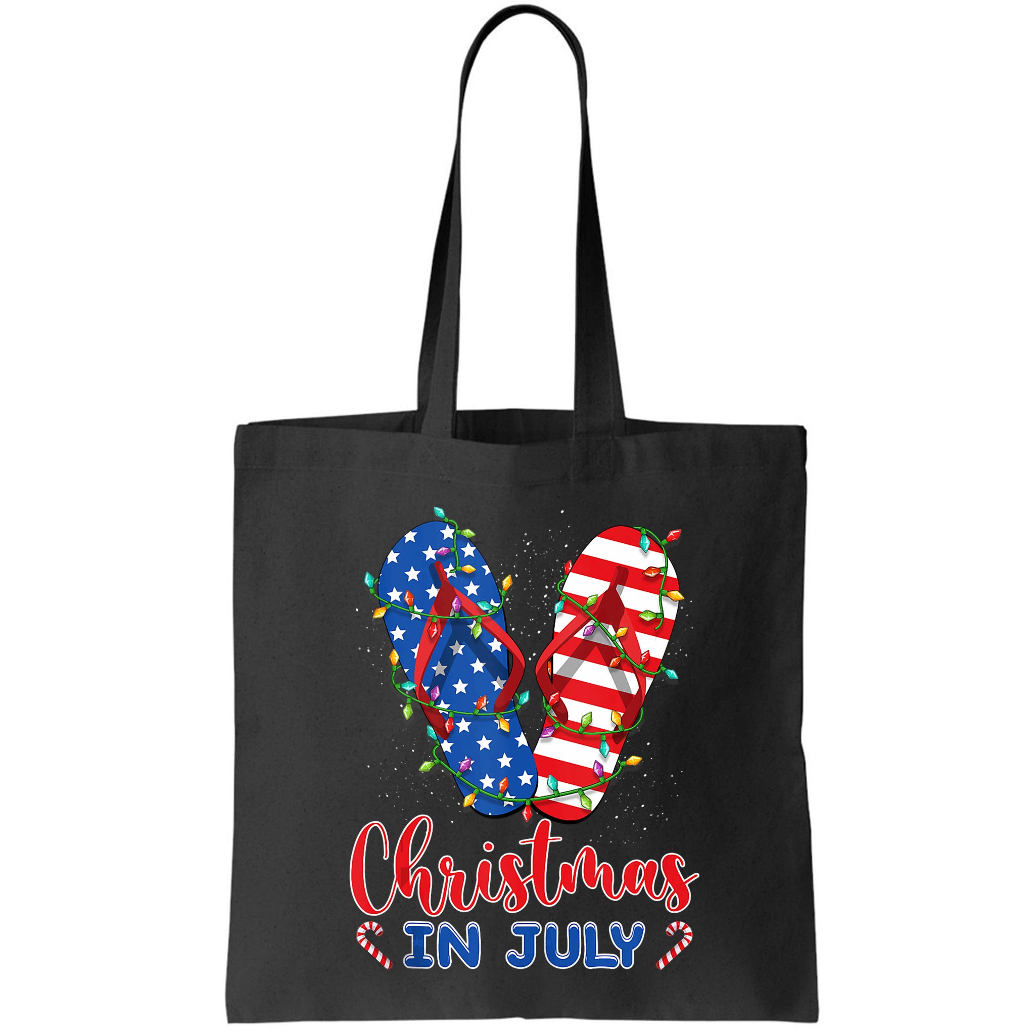 Funny American Flag Flip Flops Xmas Lights Christmas In July Tank Top Bag