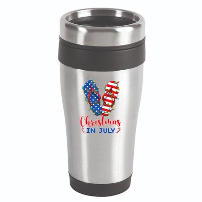 Funny American Flag Flip Flops Xmas Lights Christmas In July Tank Top 16oz Travel Tumbler