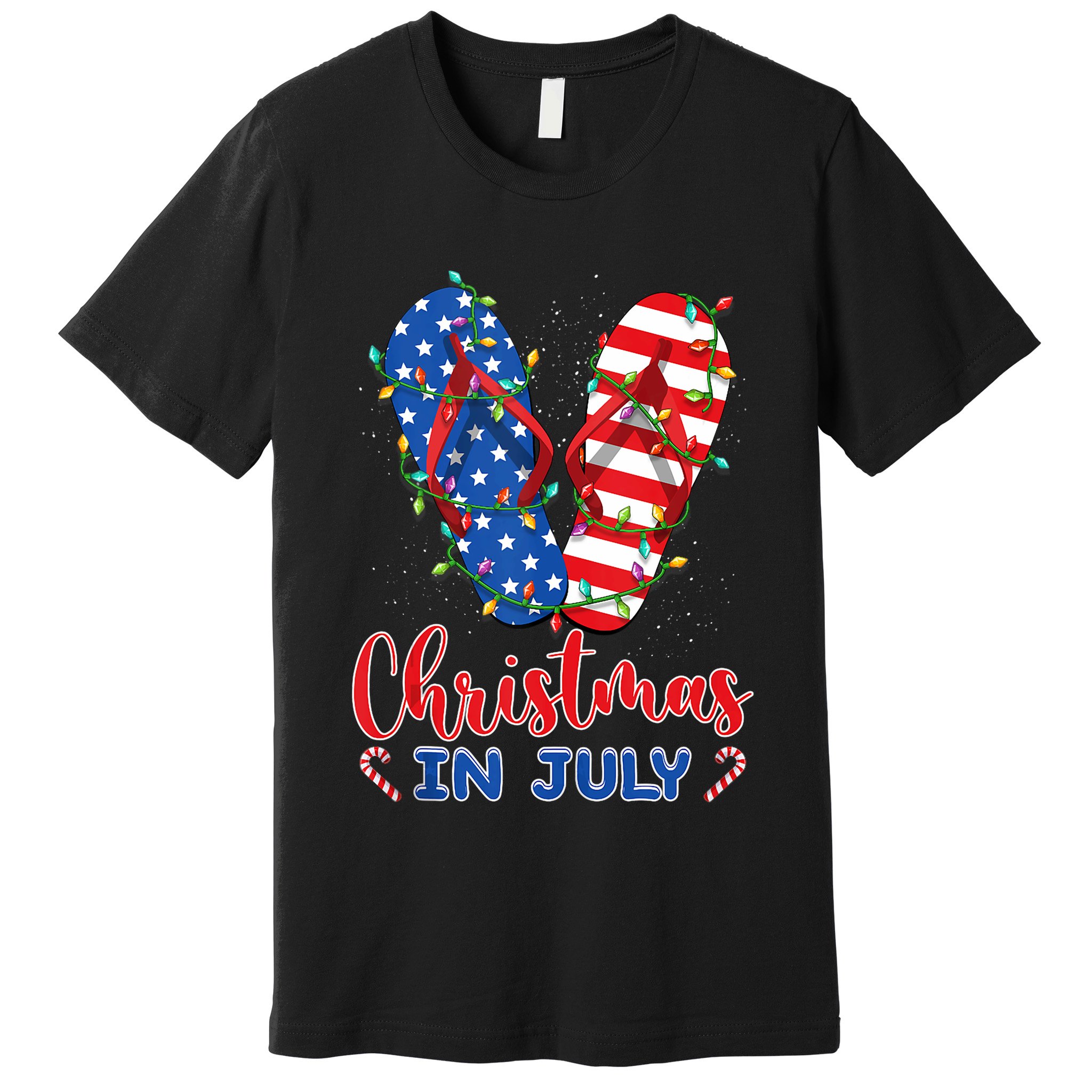 Funny American Flag Flip Flops Xmas Lights Christmas In July Tank Top Premium T-Shirt