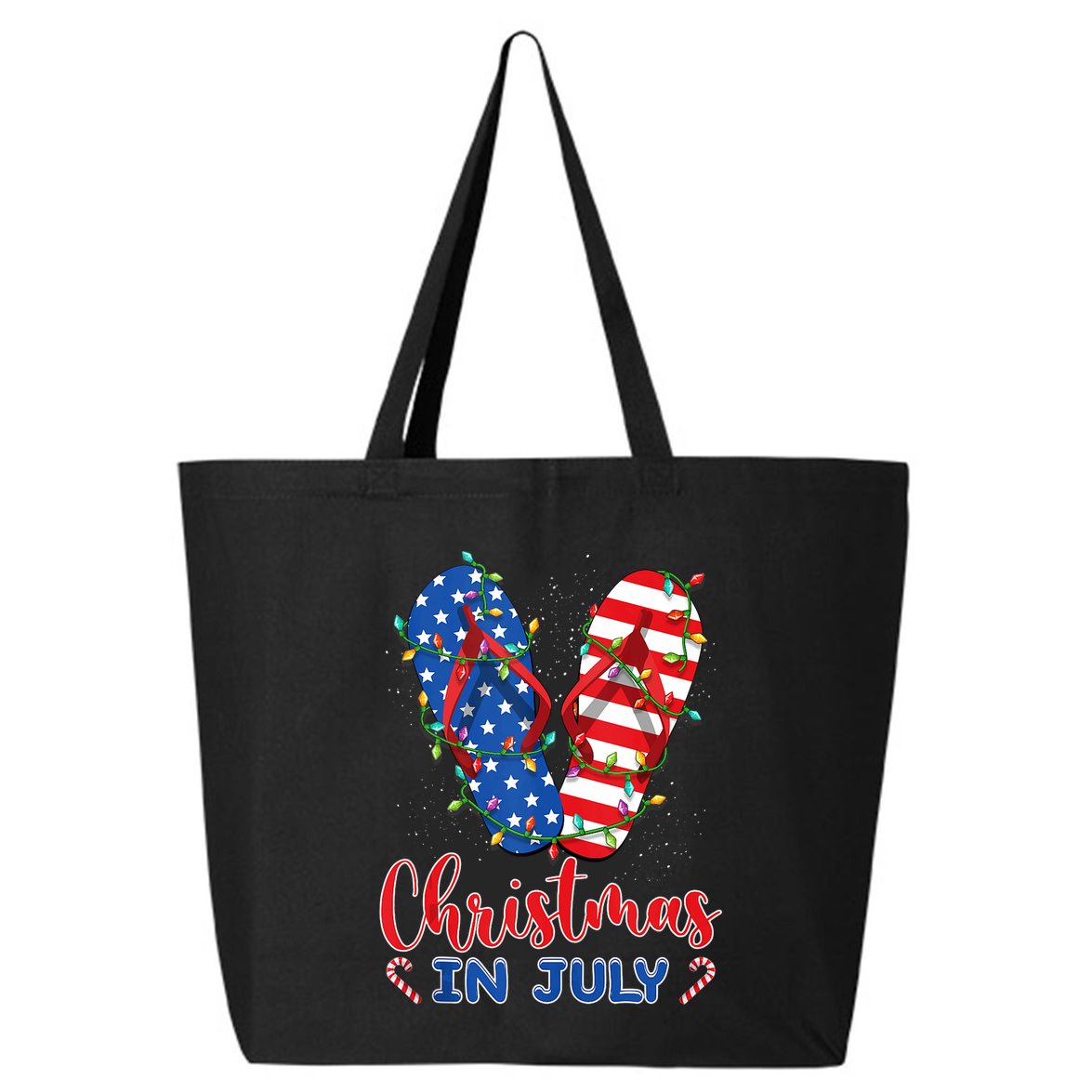 Funny American Flag Flip Flops Xmas Lights Christmas In July Tank Top 25L Jumbo Tote
