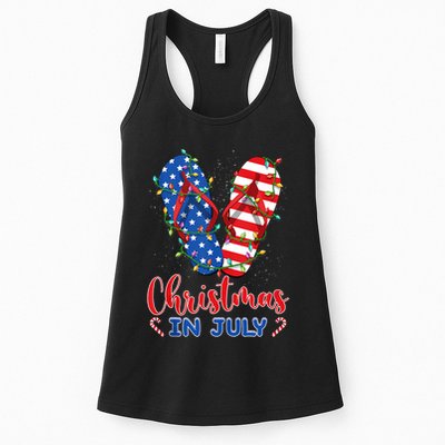 Funny American Flag Flip Flops Xmas Lights Christmas In July Tank Top Womens Tank Top
