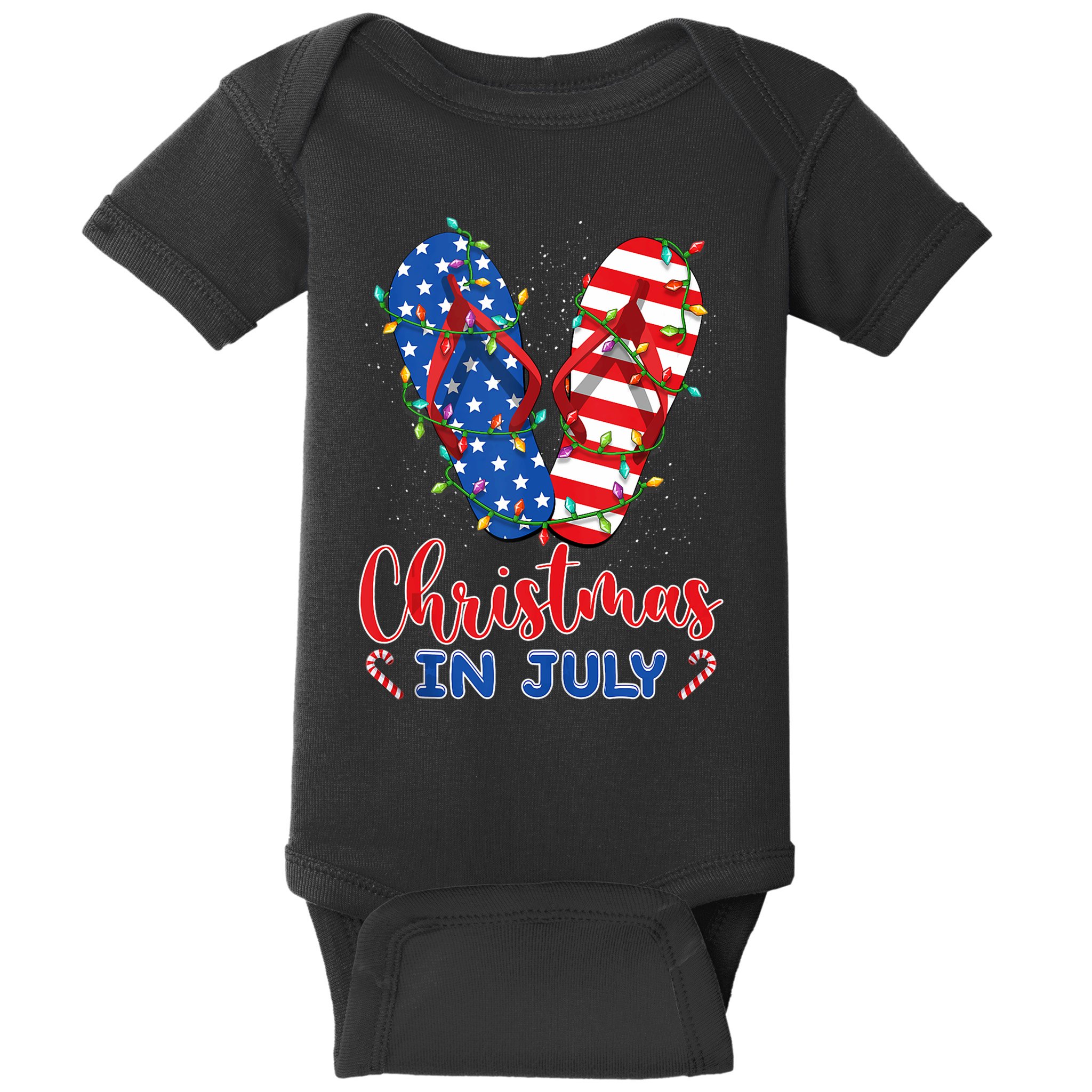 Funny American Flag Flip Flops Xmas Lights Christmas In July Tank Top Baby Bodysuit