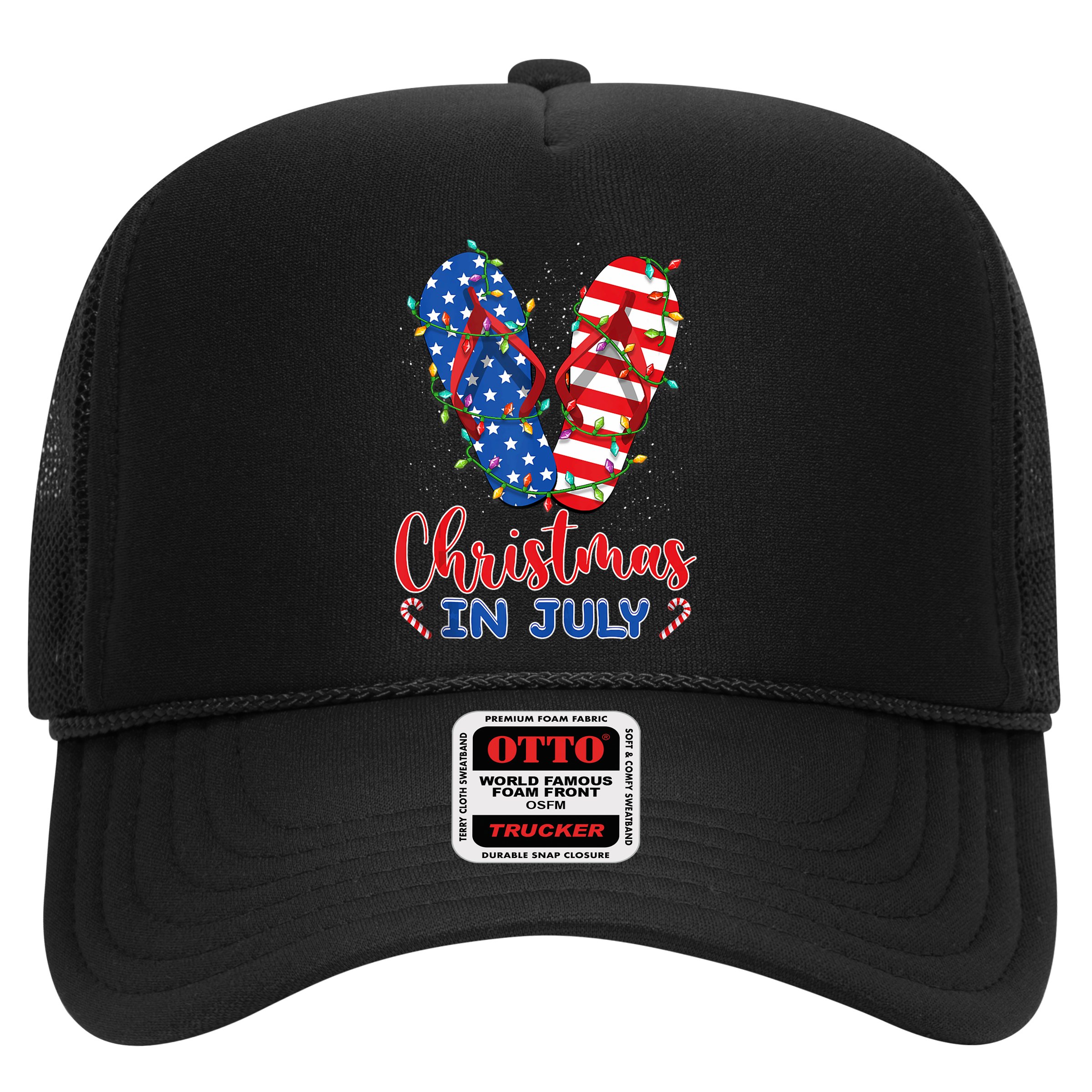 Funny American Flag Flip Flops Xmas Lights Christmas In July Tank Top Hat