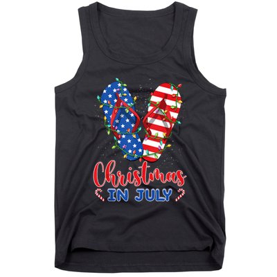 Funny American Flag Flip Flops Xmas Lights Christmas In July Tank Top Tank Top
