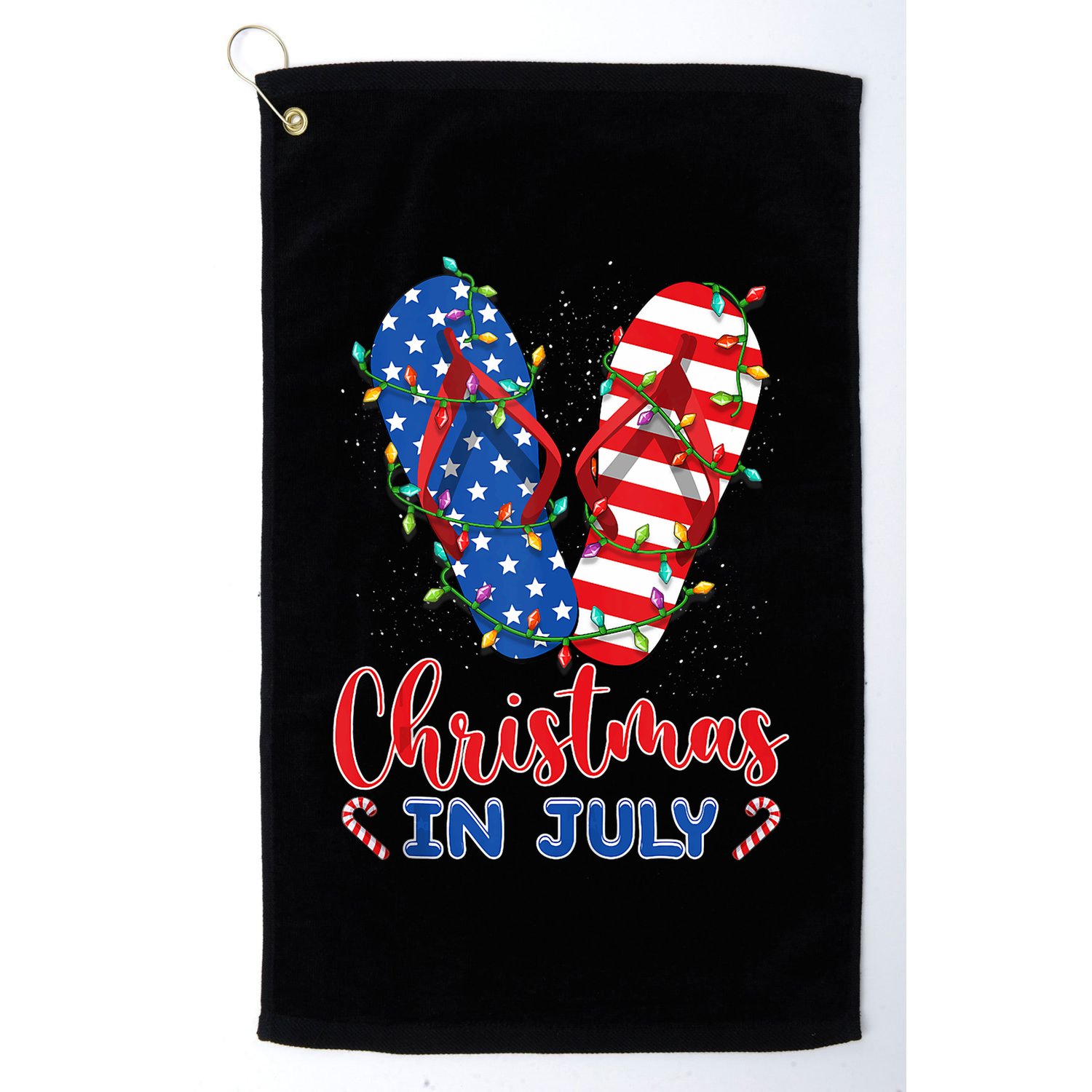 Funny American Flag Flip Flops Xmas Lights Christmas In July Tank Top Golf Towel
