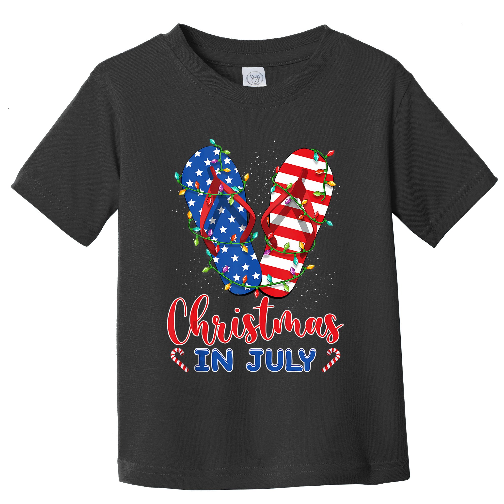 Funny American Flag Flip Flops Xmas Lights Christmas In July Tank Top Toddler T-Shirt