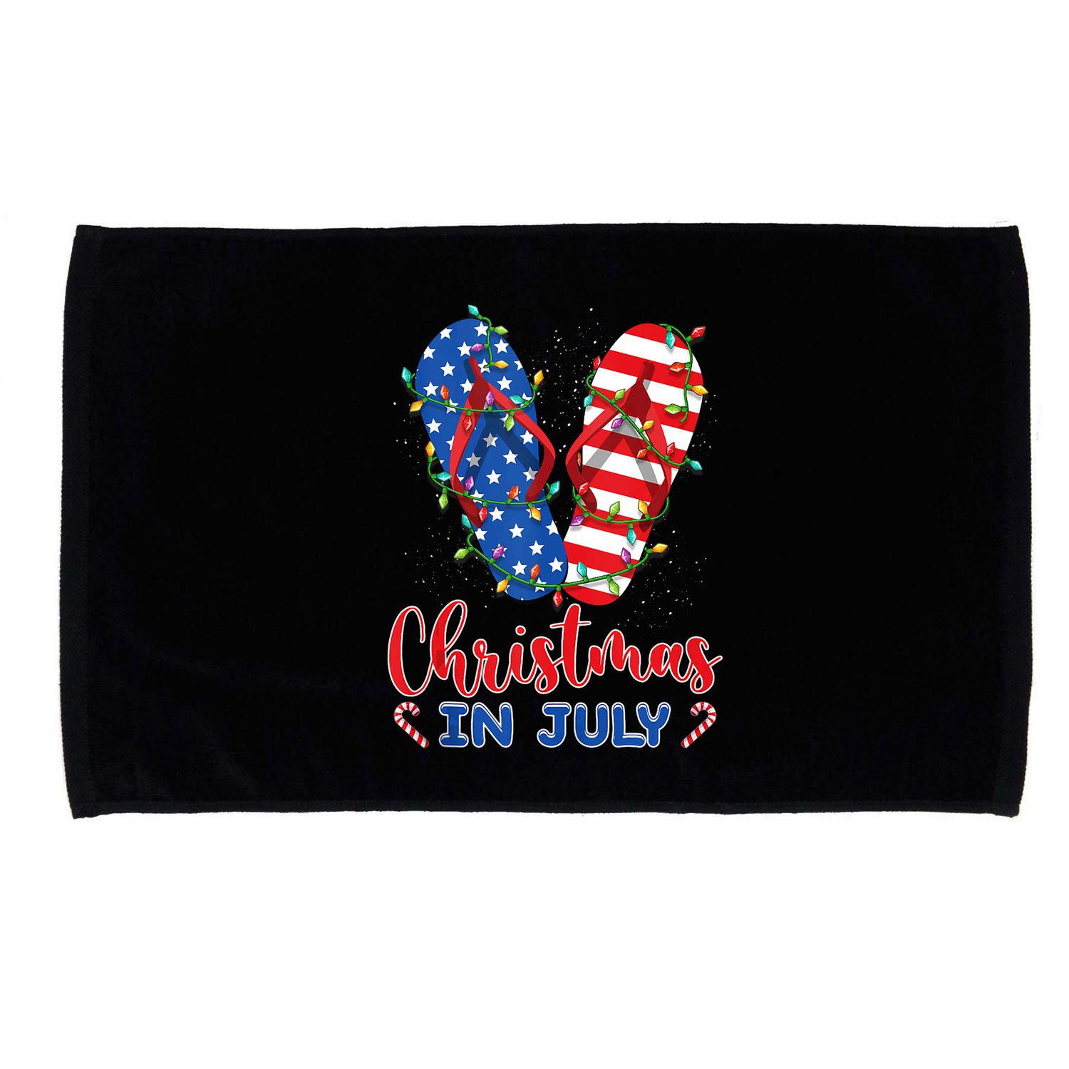 Funny American Flag Flip Flops Xmas Lights Christmas In July Tank Top Microfiber Hand Towel